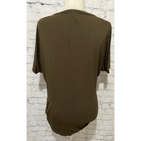 Made by Johnny V Neck Short Sleeve Dolman Top with Side Shirring M OLIVE - Picture 4 of 6